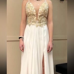 white and gold dress